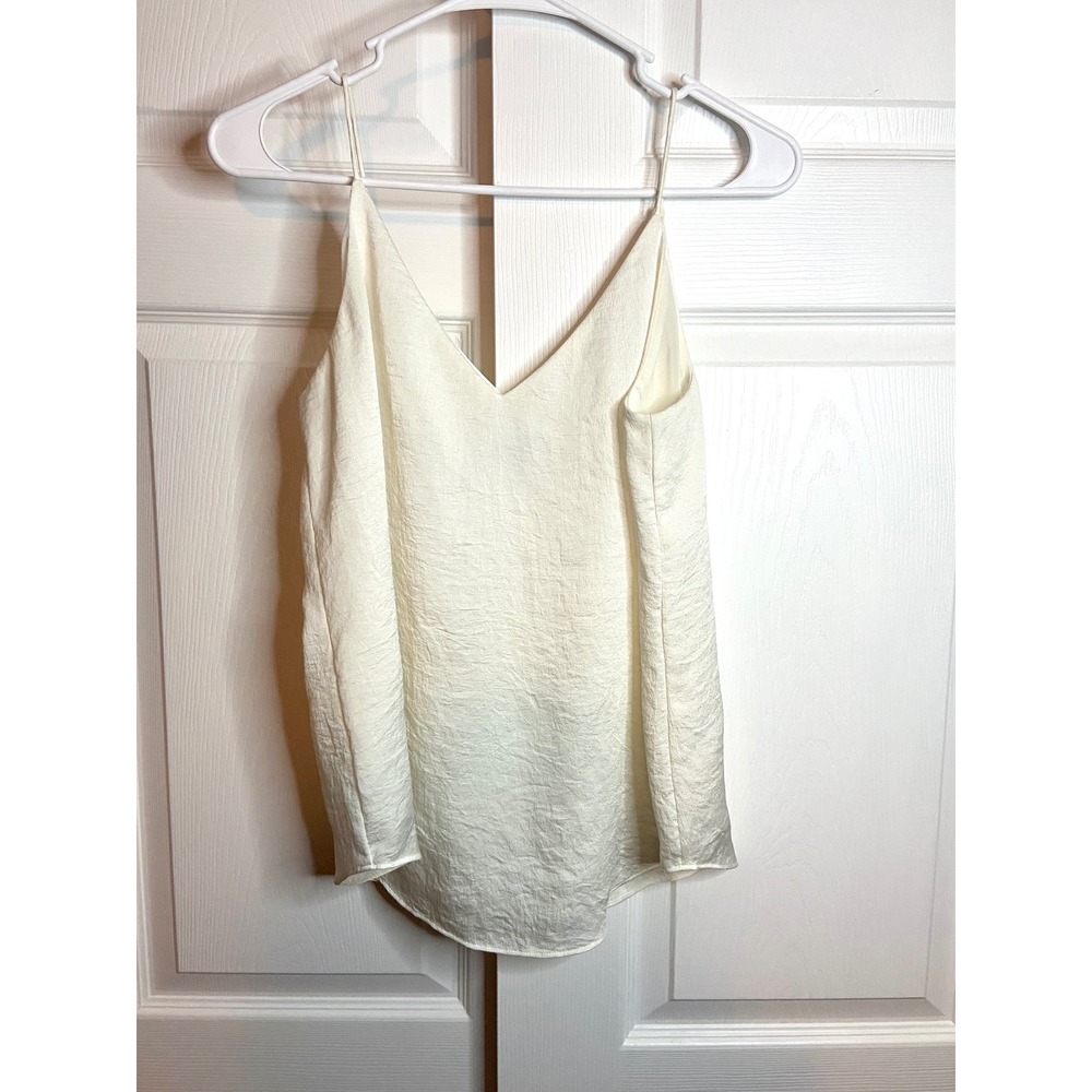 Express Ivory Satin Camisole Textured V Neck Spaghetti Strap High Low Hem